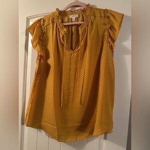 Mustard Ruffle Sleeve Polka Dot Blouse